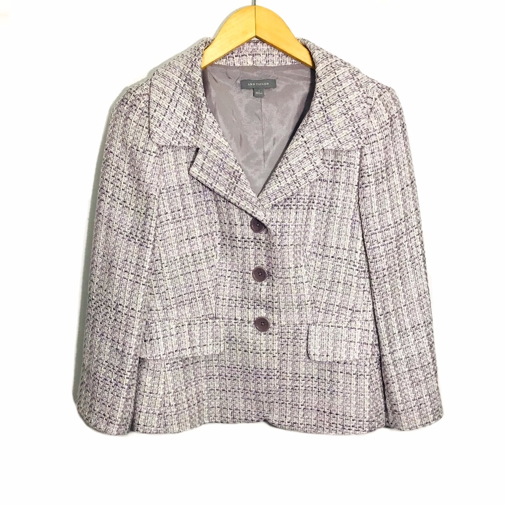 Ann Taylor Tweed Blazer Size 4 Collard Button Fron